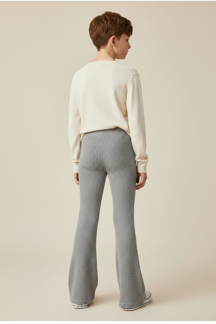Pantalon Patte D'Éléphant Gris Côtelé Confortable Enfant - Maille - vue 2