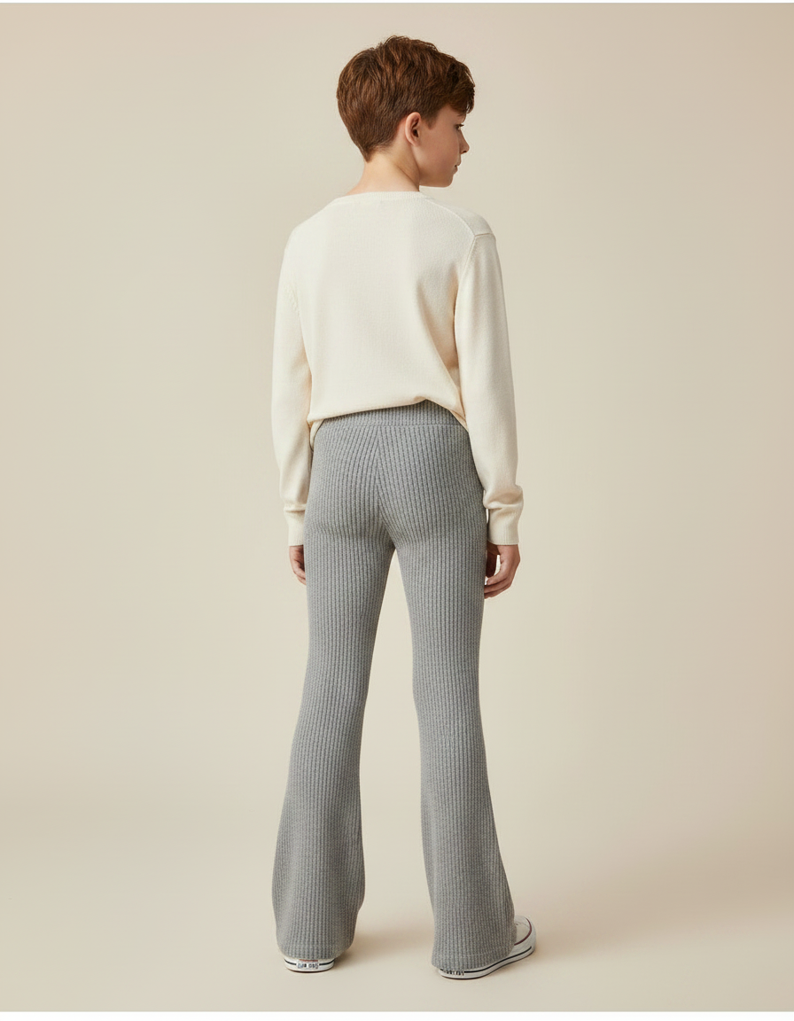 Pantalon Patte D'Éléphant Gris Côtelé Confortable Enfant - Maille - vue 2