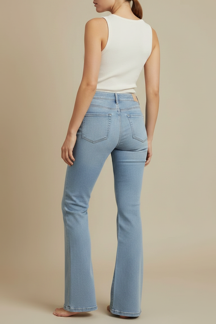 Pantalon Patte D'Éléphant Jean Bleu Clair Taille Haute Évasé Femme - vue 2