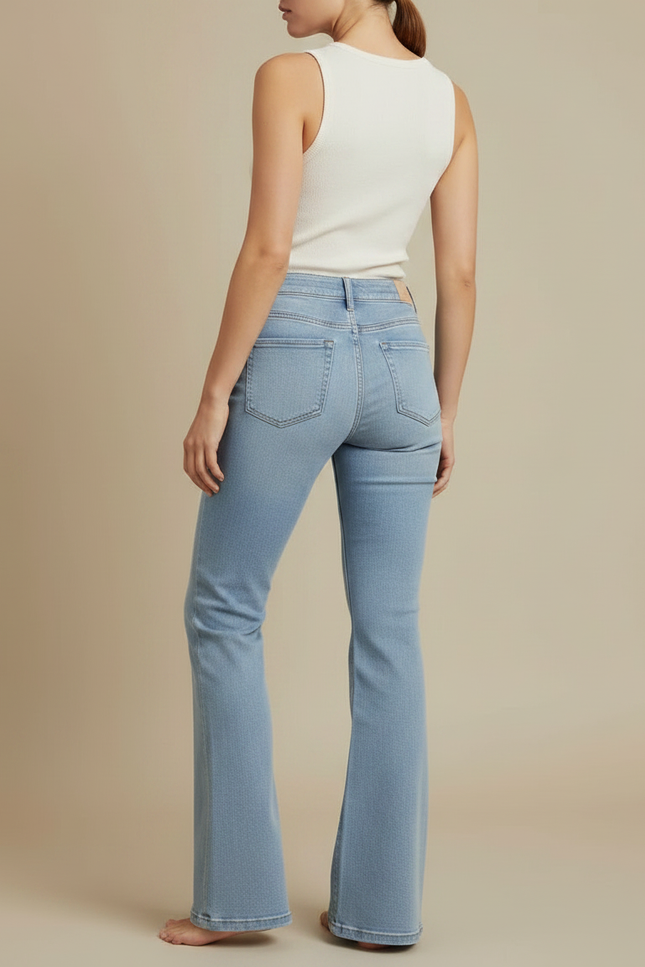 Pantalon Patte D'Éléphant Jean Bleu Clair Taille Haute Évasé Femme - vue 2