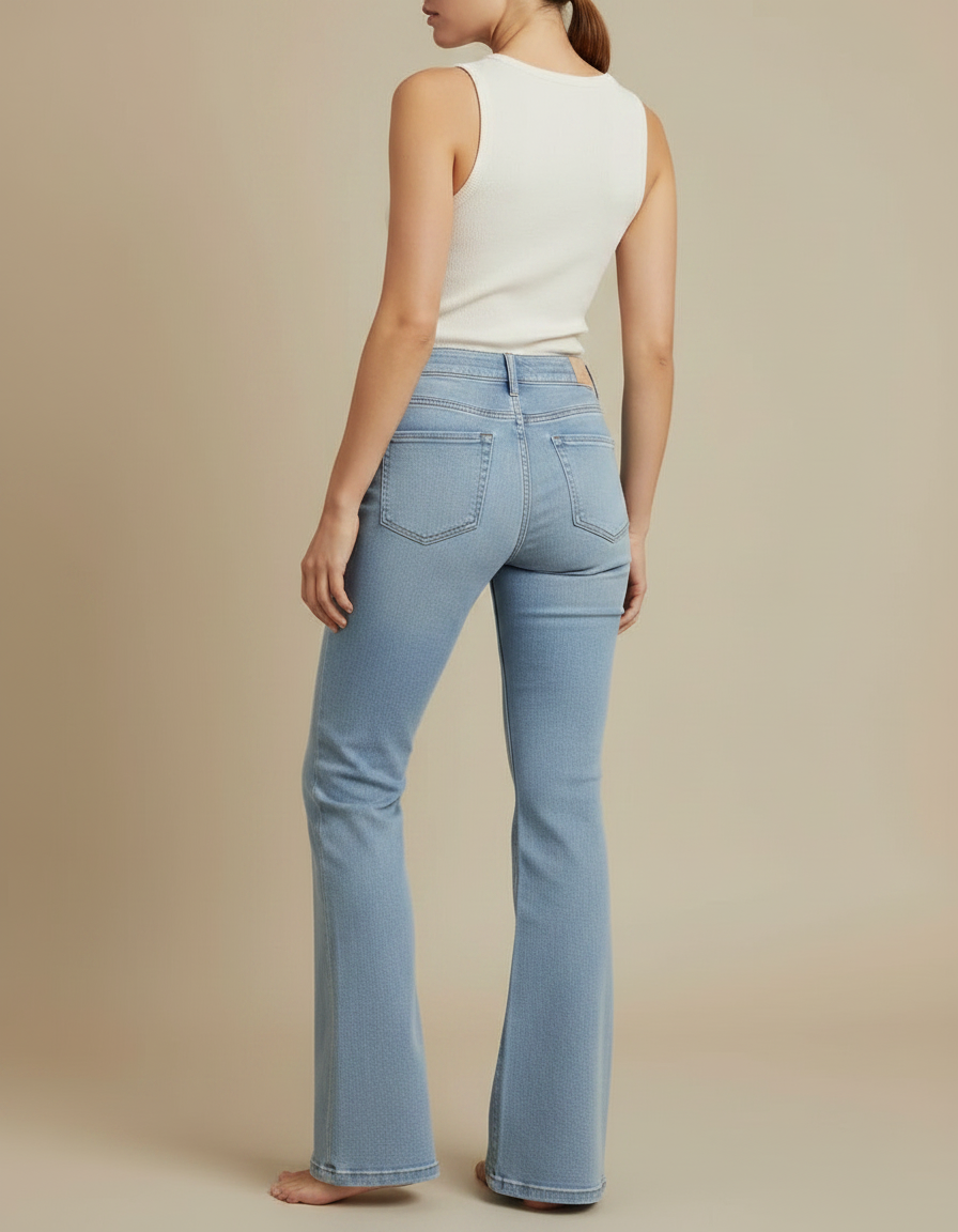 Pantalon Patte D'Éléphant Jean Bleu Clair Taille Haute Évasé Femme - vue 2