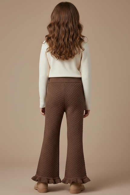 Pantalon Patte D'éléphant Enfant - Marron Maille - vue 2