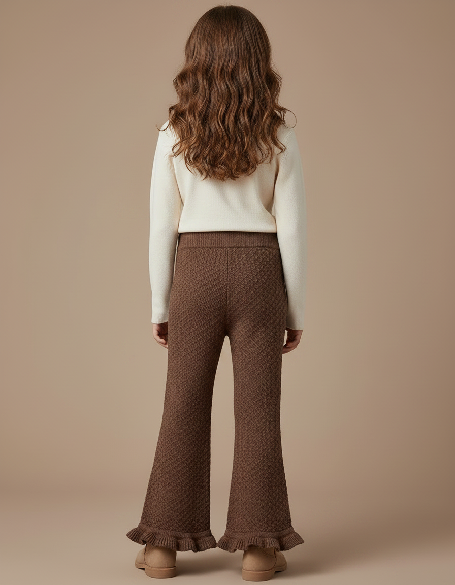 Pantalon Patte D'éléphant Enfant - Marron Maille - vue 2