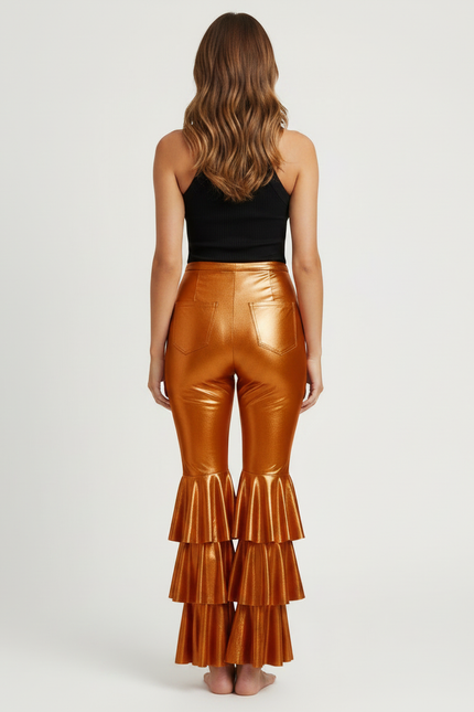Pantalon Patte D'Éléphant Métallique Orange Volants Disco Femme - Polyester - vue 2