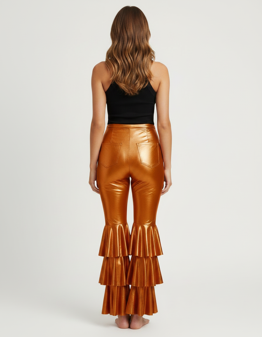 Pantalon Patte D'Éléphant Métallique Orange Volants Disco Femme - Polyester - vue 2
