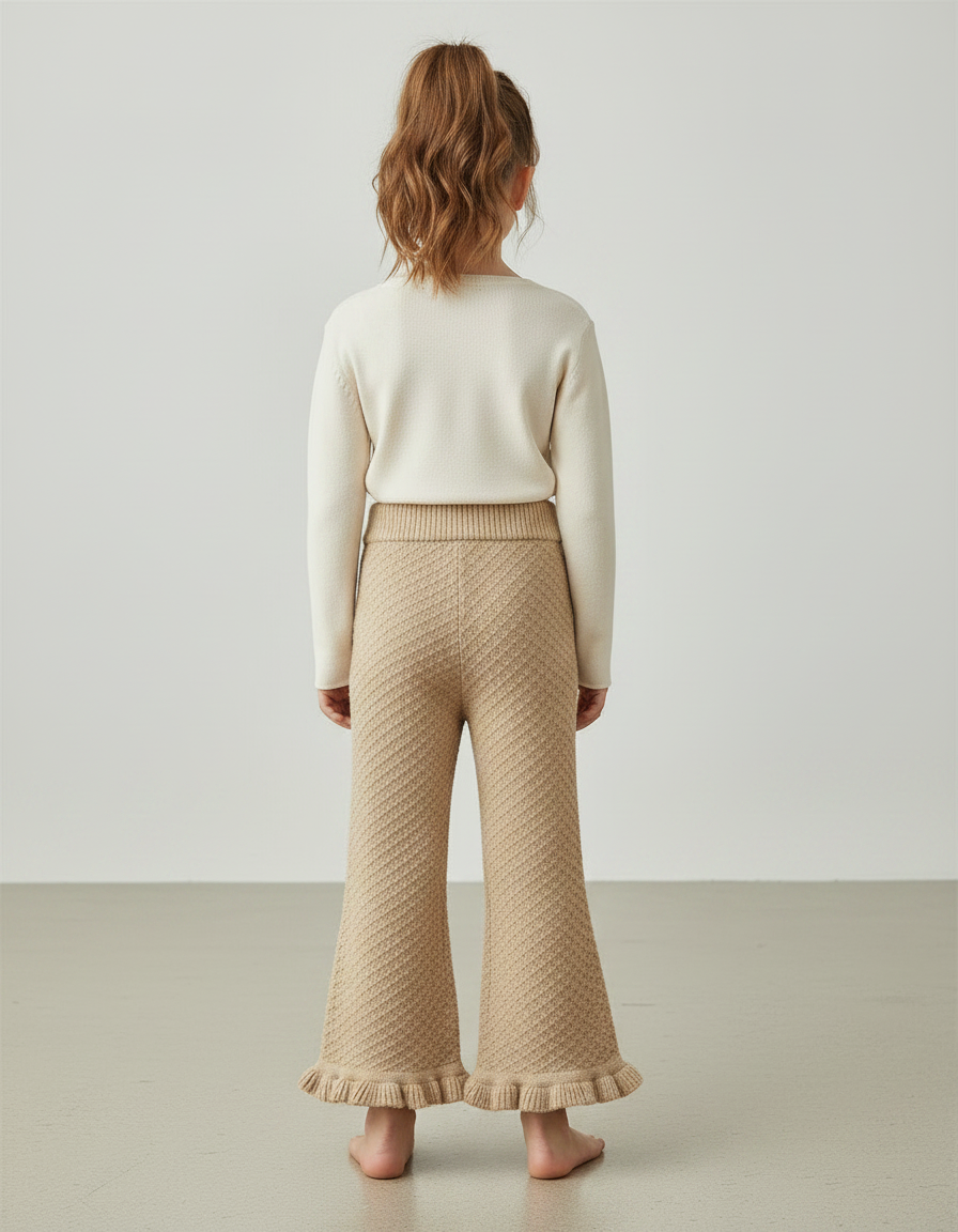 Pantalon Patte D'Éléphant Maille Beige Évasé Enfant Confortable - vue 2