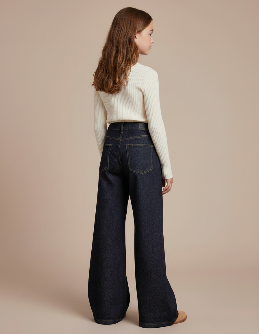 Pantalon Patte D'Éléphant Jean Bleu Foncée Ample Confortable - Marine - vue 2