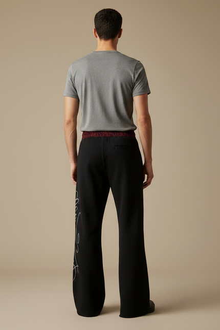 Pantalon Patte D'Éléphant Noir Brodé Ample Décontracté Homme - Molleton - vue 2