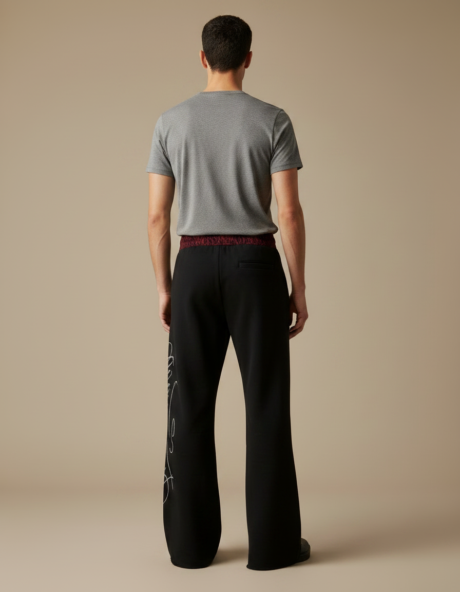 Pantalon Patte D'Éléphant Noir Brodé Ample Décontracté Homme - Molleton - vue 2