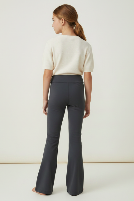 Pantalon Patte D'Éléphant Gris Uni Évasé Confortable Fille - Maille - vue 2