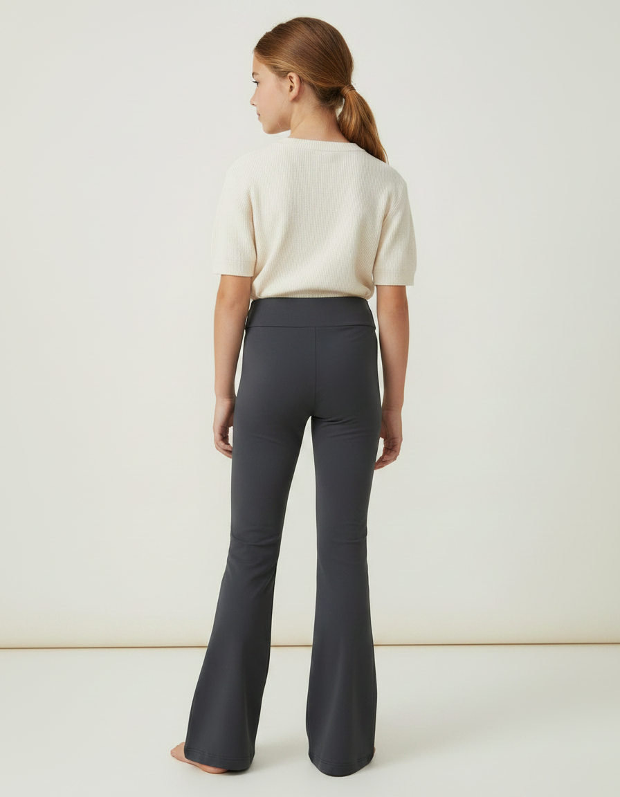 Pantalon Patte D'Éléphant Gris Uni Évasé Confortable Fille - Maille - vue 2