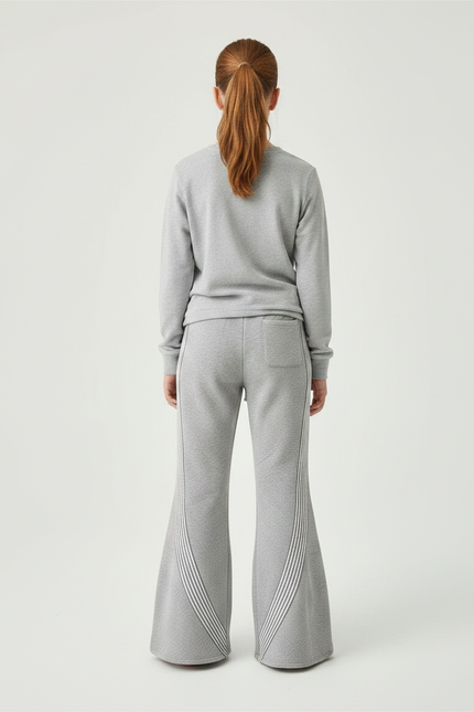 Pantalon Patte D'Éléphant Gris Sportif Évasé Rayures Blanches - Molleton - vue 2