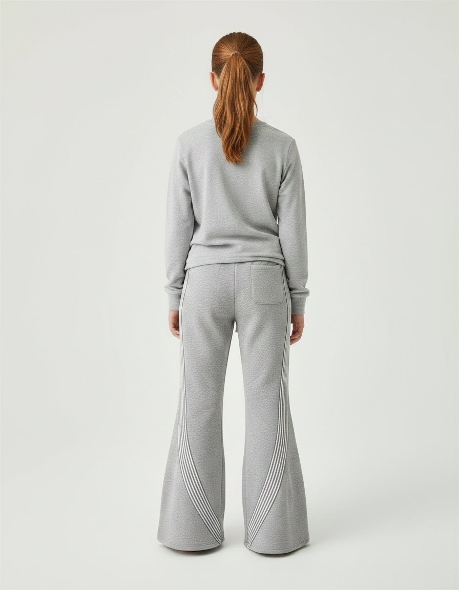Pantalon Patte D'Éléphant Gris Sportif Évasé Rayures Blanches - Molleton - vue 2