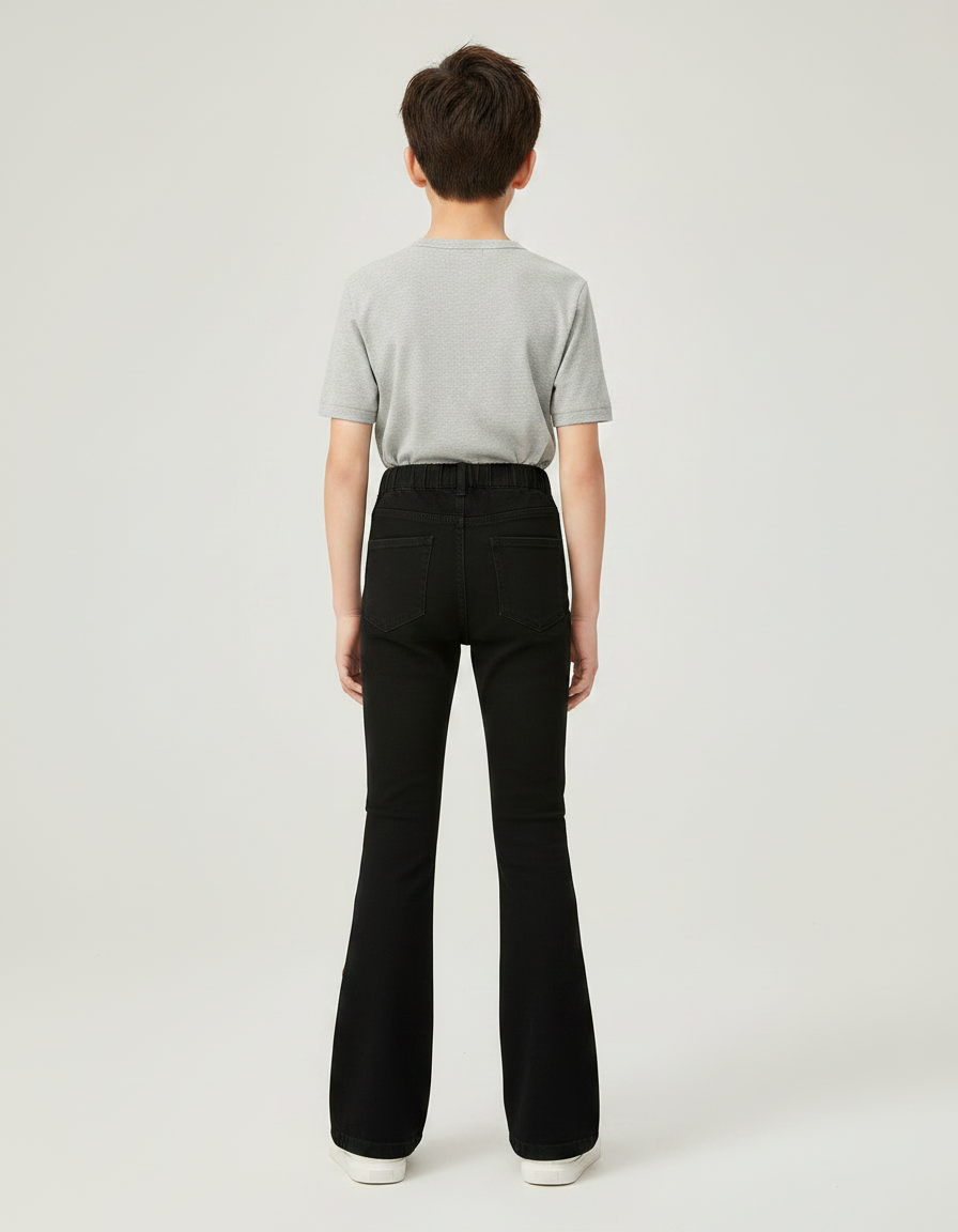 Pantalon Patte D'Éléphant Noir Denim Boutons Dorés Enfant - Jean - vue 2