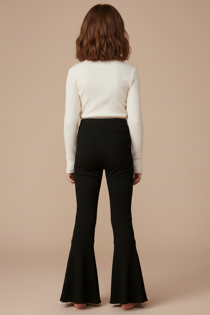 Pantalon Patte D'Éléphant Noir Côtelé Évasé Confortable Élégant - Maille - vue 2