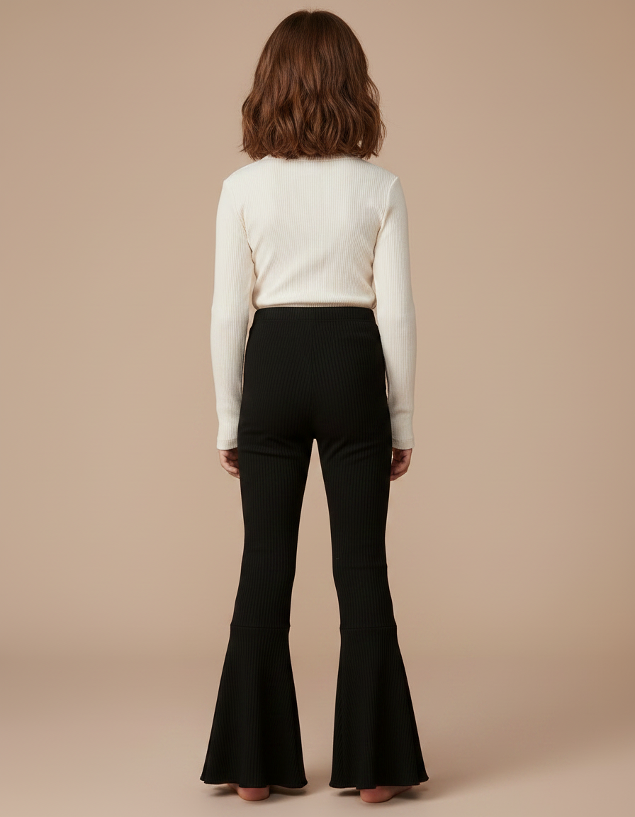 Pantalon Patte D'Éléphant Noir Côtelé Évasé Confortable Élégant - Maille - vue 2