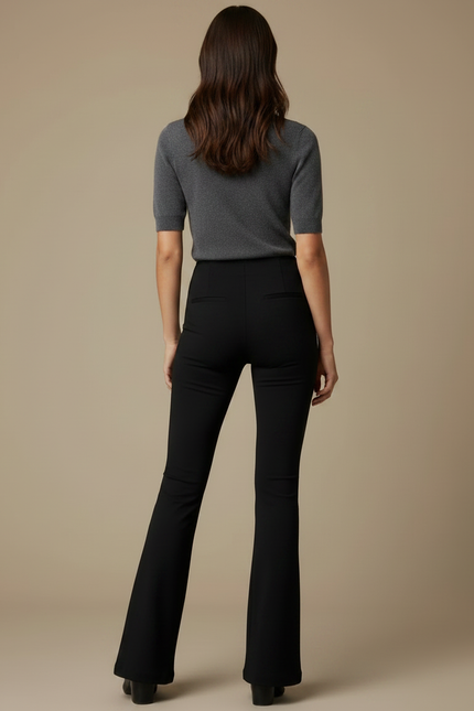 Pantalon Patte D'Éléphant Noir Découpes Latérales Stretch - Polyester - vue 2