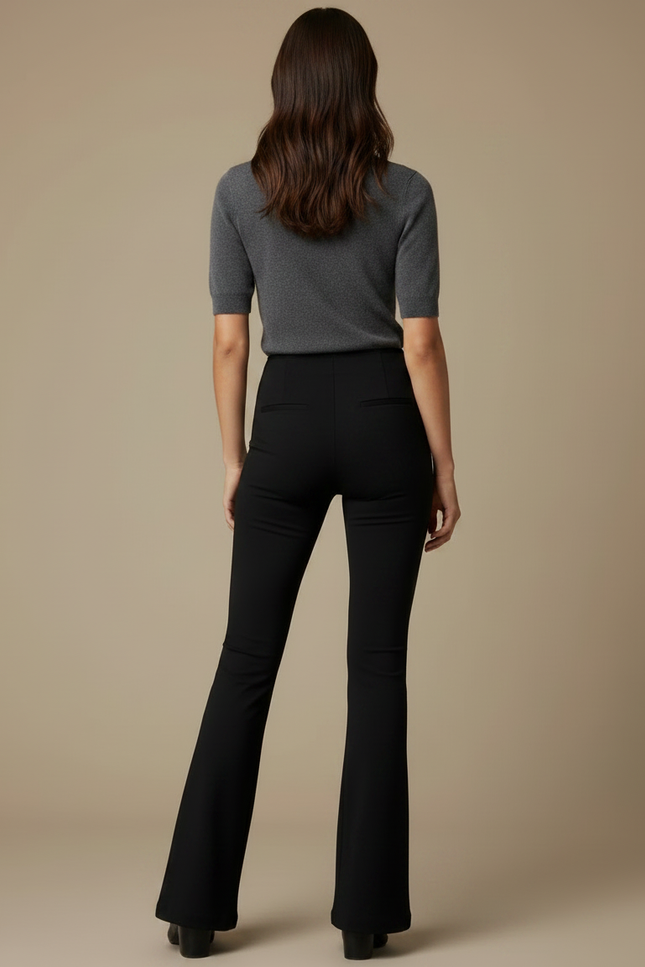 Pantalon Patte D'Éléphant Noir Découpes Latérales Stretch - Polyester - vue 2