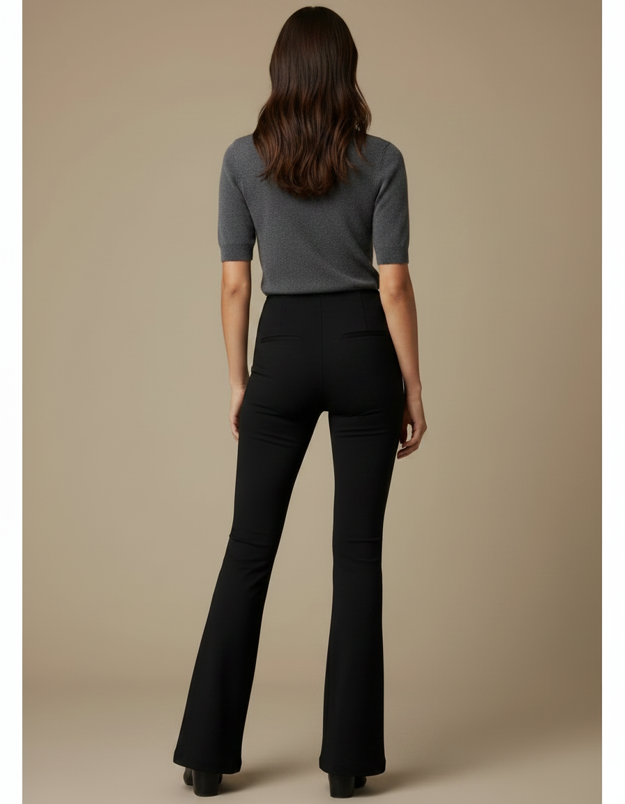 Pantalon Patte D'Éléphant Noir Découpes Latérales Stretch - Polyester - vue 2