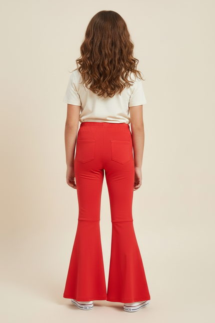 Pantalon Patte D'Éléphant Rouge Évasé Confortable Enfant Fille - Maille - vue 2