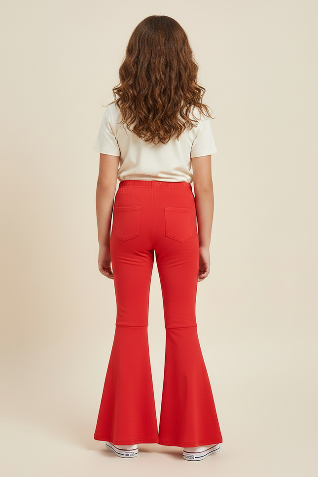 Pantalon Patte D'Éléphant Rouge Évasé Confortable Enfant Fille - Maille - vue 2