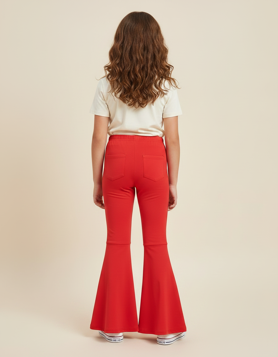 Pantalon Patte D'Éléphant Rouge Évasé Confortable Enfant Fille - Maille - vue 2