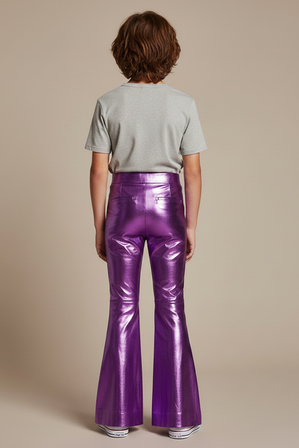 Pantalon Patte D'Éléphant Violet Métallisé Brillant Évasé Enfant - Simili cuir - vue 2
