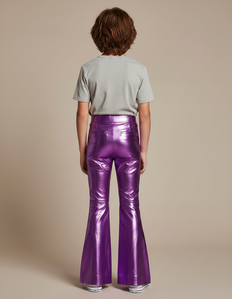 Pantalon Patte D'Éléphant Violet Métallisé Brillant Évasé Enfant - Simili cuir - vue 2