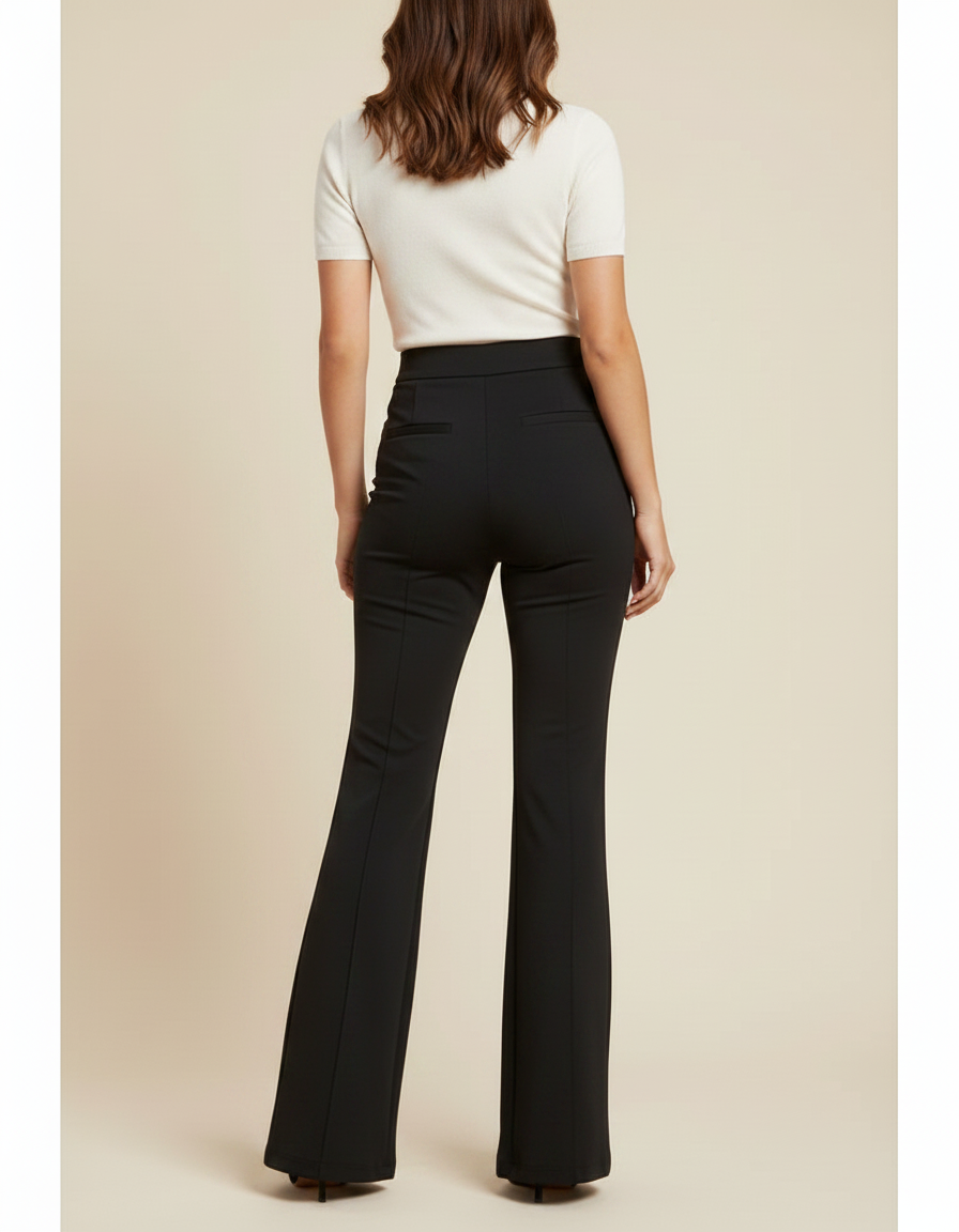 Pantalon Patte D'Éléphant Noir Taille Haute Slim Fluide - Polyester - vue 2