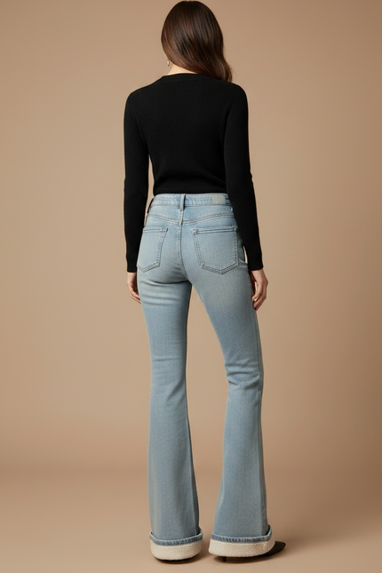 Pantalon Patte D'Éléphant Jean Bleu Clair Doublé Polaire - vue 2