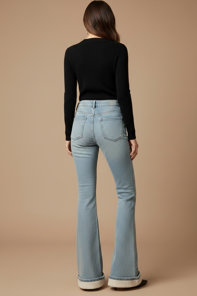 Pantalon Patte D'Éléphant Jean Bleu Clair Doublé Polaire - vue 2