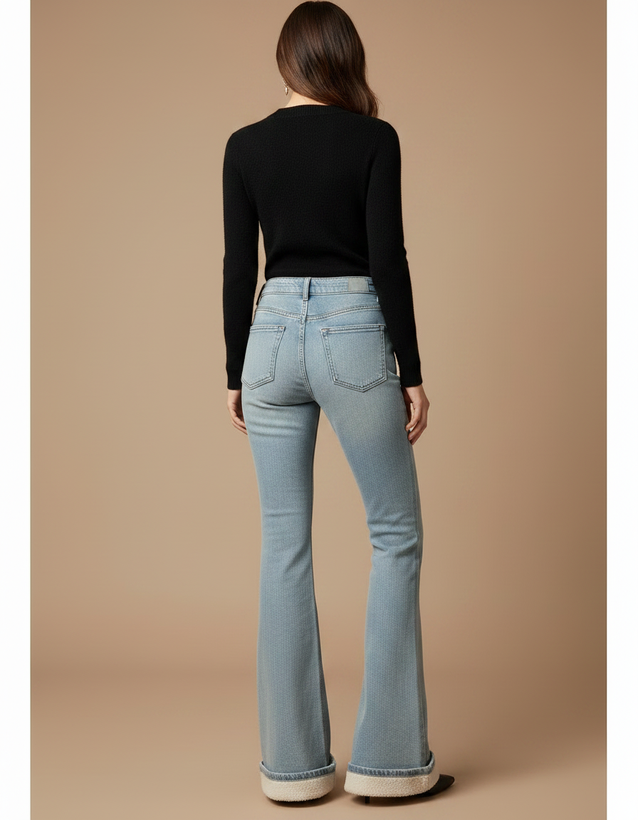 Pantalon Patte D'Éléphant Jean Bleu Clair Doublé Polaire - vue 2