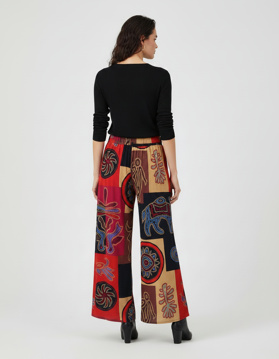 Pantalon Patte D'Éléphant Ethnique Imprimé Multicolore Ample Fluide - Viscose - vue 2
