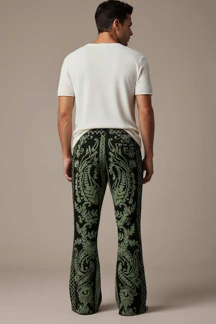 Pantalon Patte D'Éléphant Paisley Vert Noir Flared Homme - Multicolore Maille - vue 2