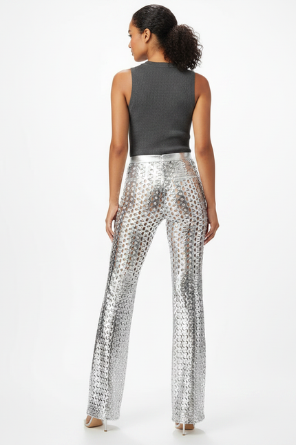 Pantalon Patte D'Éléphant Métallique Argenté Évasé Découpé Sexy - Maille - vue 2