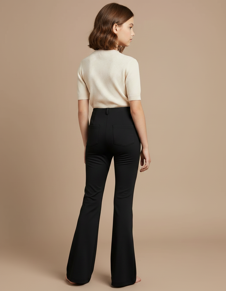 Pantalon Patte D'Éléphant Noir Taille Haute Boutons Évasé - Polyester - vue 2