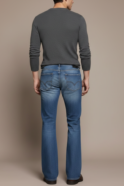 Pantalon Patte D'Éléphant Jean Bleu Classique Ample Homme - vue 2
