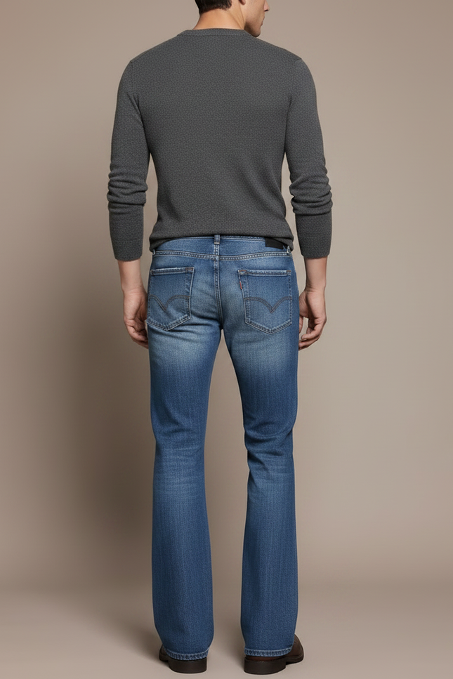 Pantalon Patte D'Éléphant Jean Bleu Classique Ample Homme - vue 2
