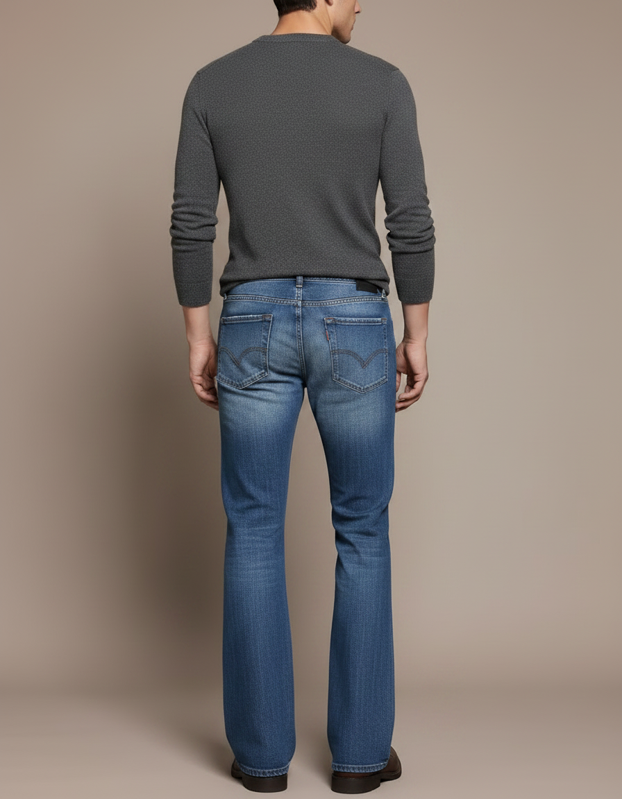 Pantalon Patte D'Éléphant Jean Bleu Classique Ample Homme - vue 2