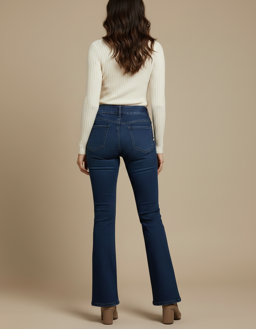 Pantalon Patte D'Éléphant Jean Bleu Marine Taille Haute Évasé - vue 2