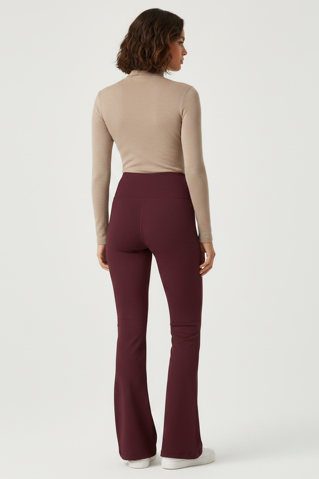 Pantalon Patte D'Éléphant Bordeaux Taille Haute Stretch Femme - Polyester - vue 2