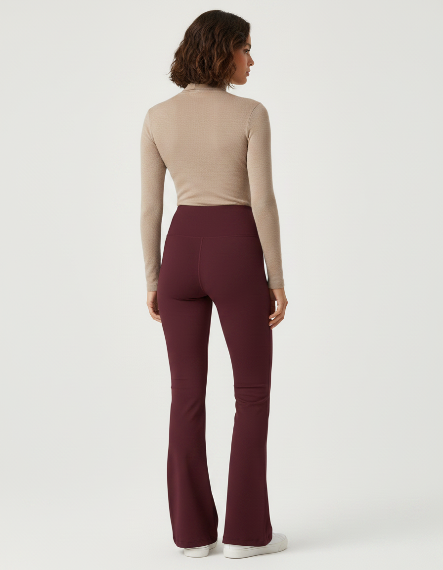 Pantalon Patte D'Éléphant Bordeaux Taille Haute Stretch Femme - Polyester - vue 2