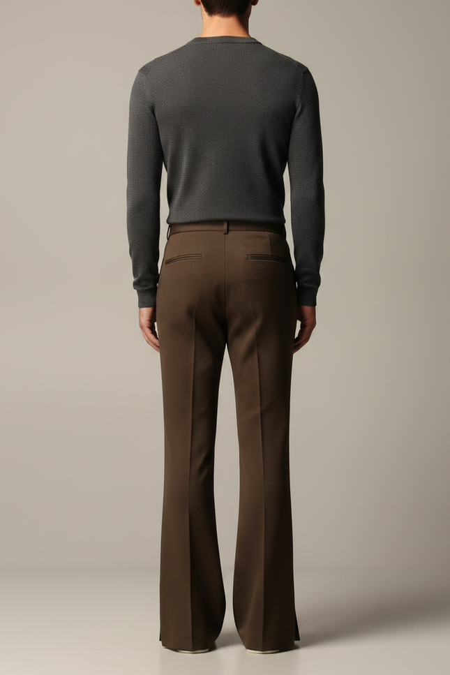 Pantalon Patte D'éléphant Avec Fente - Marron Gabardine - vue 2