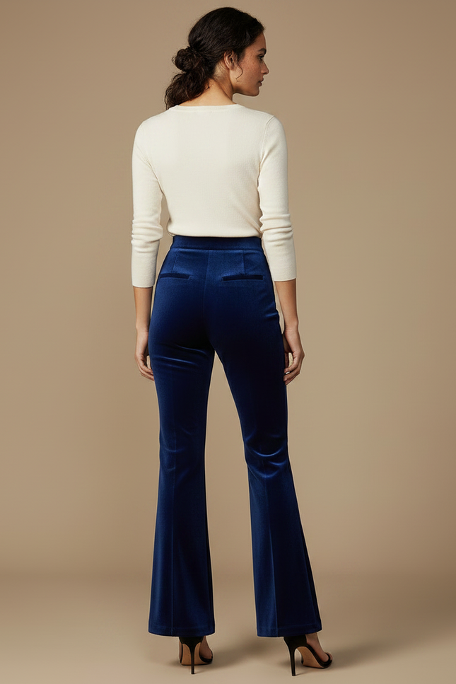 Pantalon Patte D'Éléphant Velours Bleu Évasé Taille Haute - vue 2