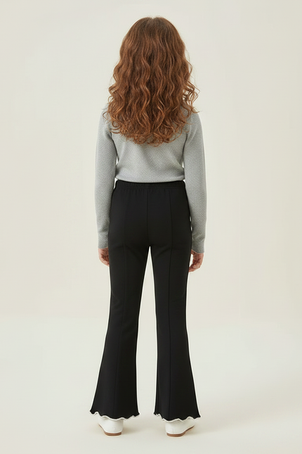 Pantalon Patte D'Éléphant Noir Évasé Nœud Brodé Fille - Maille - vue 2