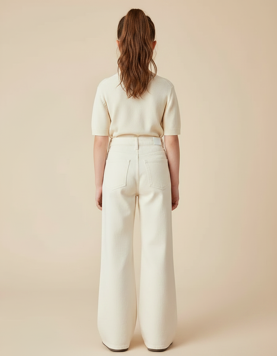 Pantalon Patte D'Éléphant Écru Ample Décontracté Taille Haute - Beige Jean - vue 2