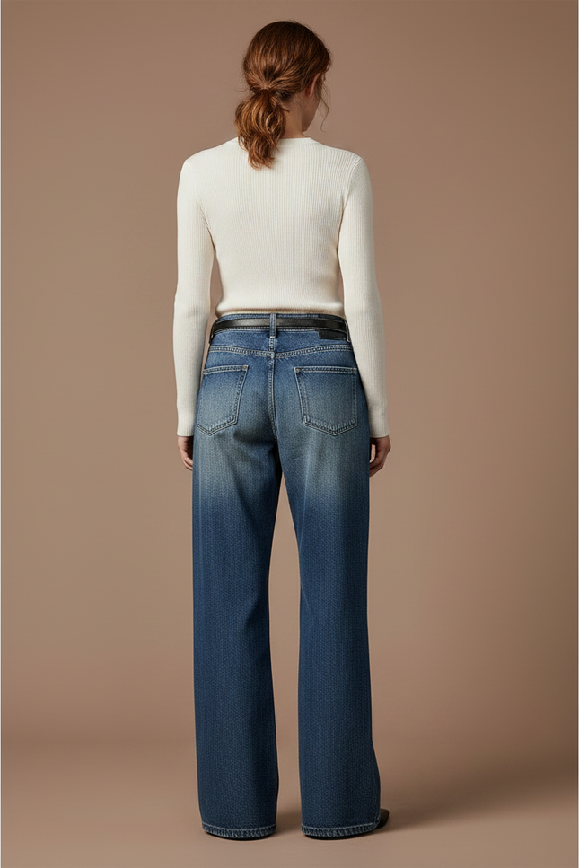 Pantalon Patte D'Éléphant Bleu Délavé Ample Vintage Taille Haute - Jean - vue 2