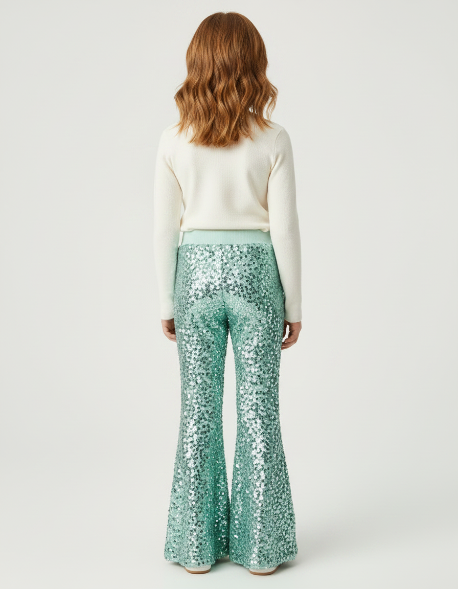 Pantalon Patte D'Éléphant Paillettes Vert Menthe Évasé Fille - Polyester - vue 2