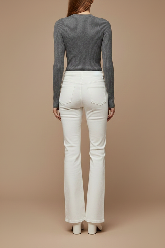 Pantalon Patte D'Éléphant Blanc Taille Haute Évasé Stretch - Jean - vue 2