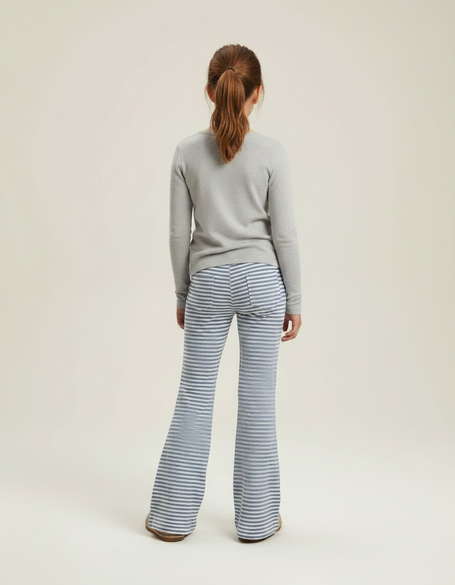 Pantalon Patte D'Éléphant Rayé Bleu Blanc Confortable Fille - Maille - vue 2